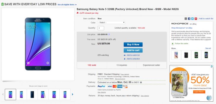 Fotografía - [Actualización: Ahora $ 579.99] Alerta Deal: Desbloqueado Samsung Galaxy Note 5 (N920i) Por $ 589.99 Via eBay